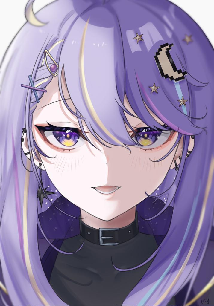 1girl, belt_collar, black_collar, black_shirt, braid, braided_bangs, collar, commentary