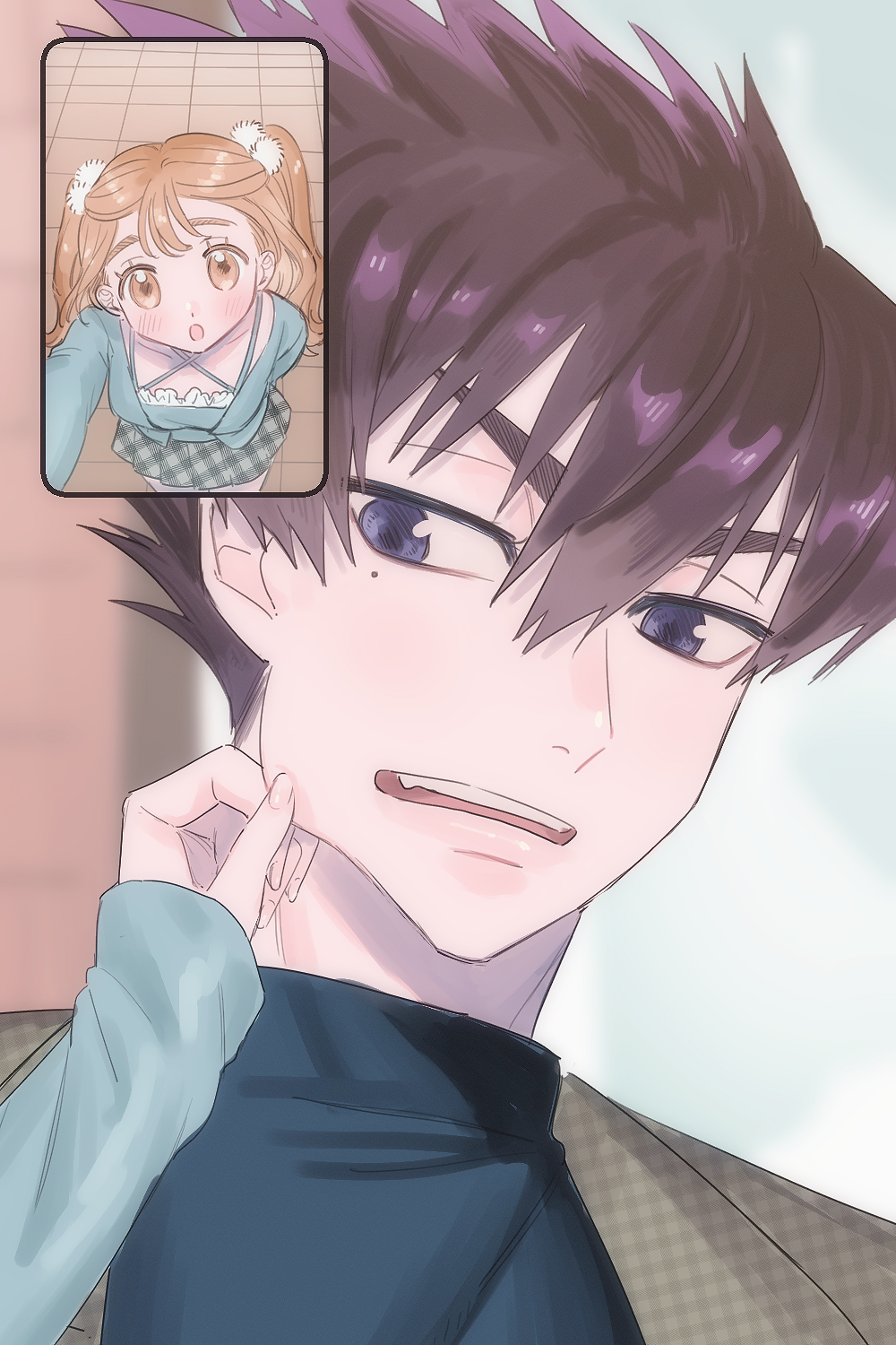 1boy, 1girl, blue_lock, coat, couple, dated, half_up_hair, highres