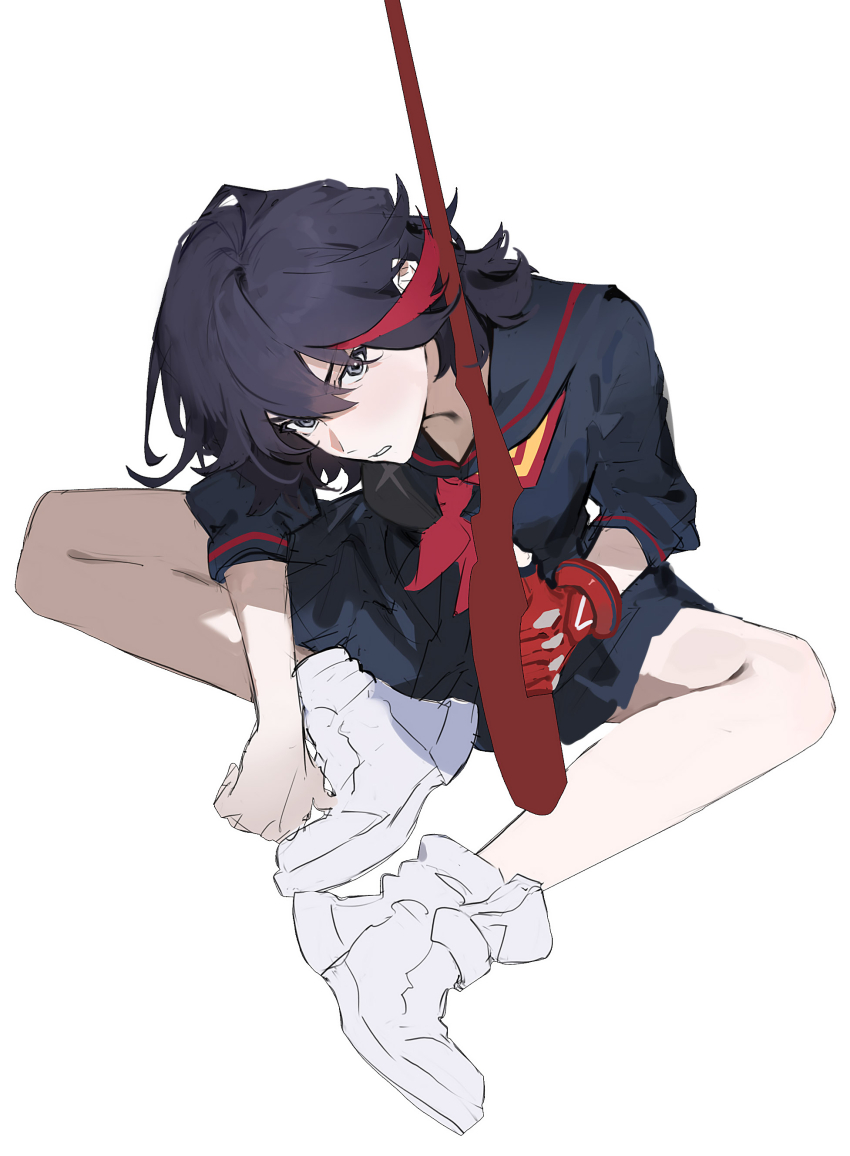 1girl, absurdres, bare_legs, black_hair, gloves, highres, kill_la_kill, matoi_ryuuko