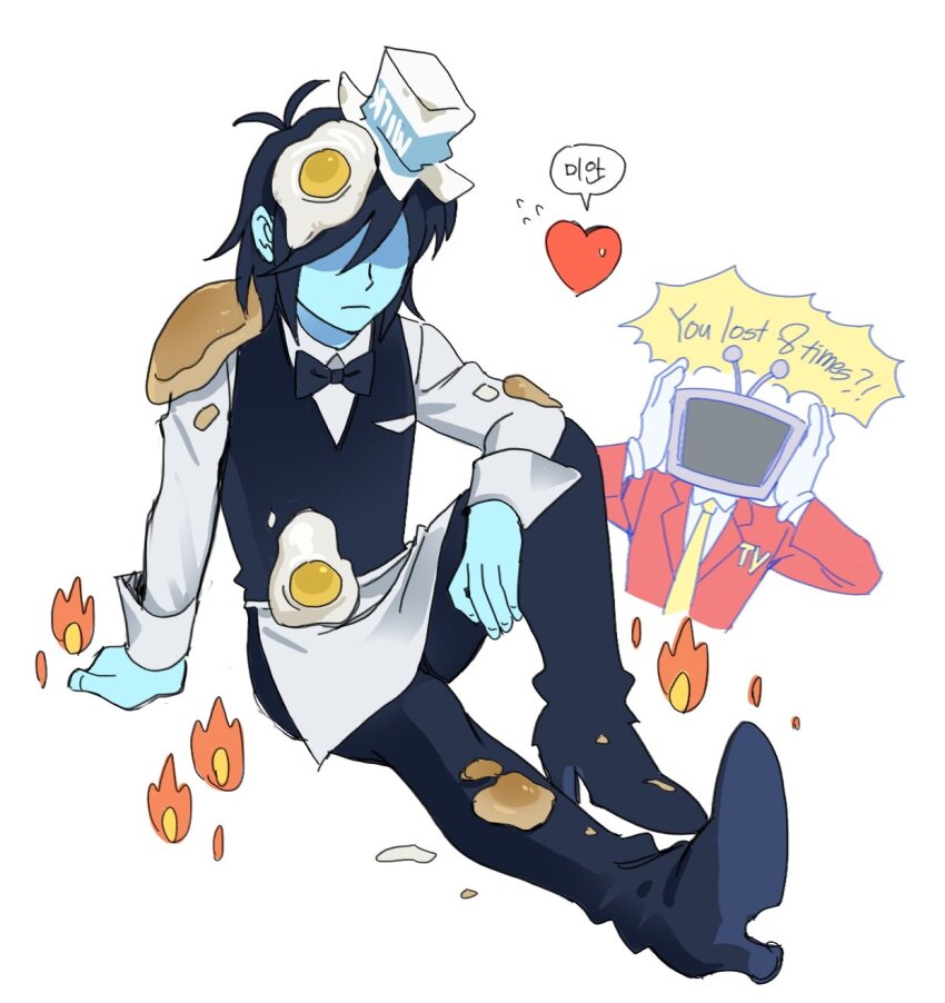 1boy, 1other, :|, androgynous, ant_tenna, antenna_hair, black_bow, black_bowtie