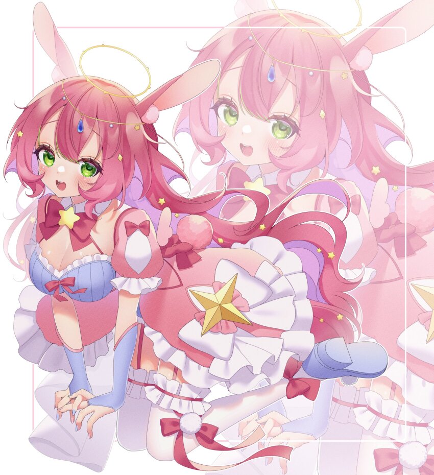 1girl, animal_ears, artist_request, blue_gem, blush, bow, bowtie, breasts