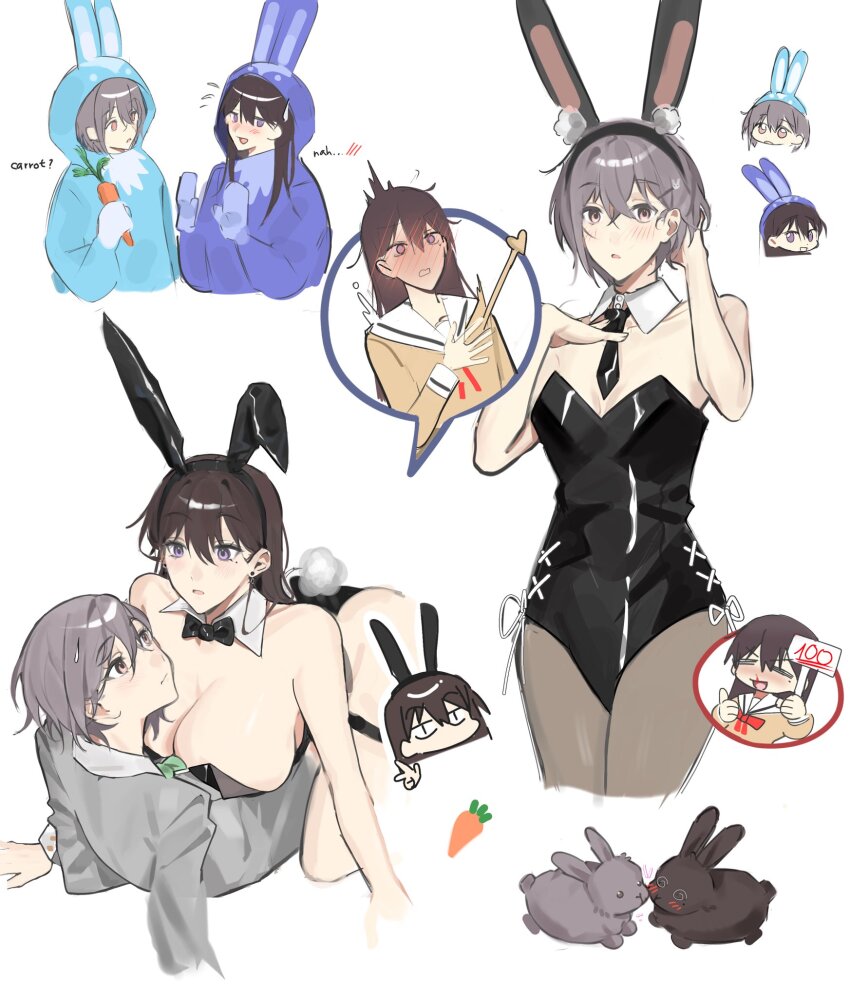 2girls, alternate_breast_size, animal_costume, animal_ears, animalization, bang_dream!, bang_dream!_it's_mygo!!!!!, bare_arms