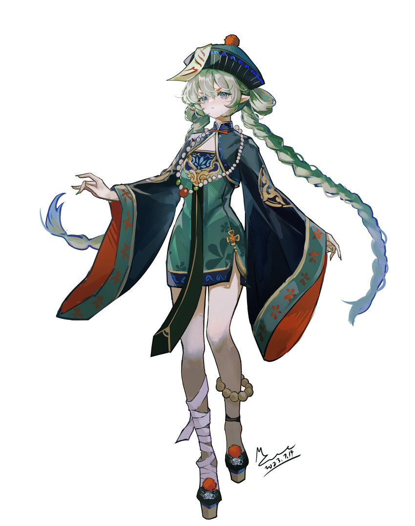 1girl, absurdres, aqua_eyes, bead_necklace, beads, braid, chinese_clothes, chinese_commentary