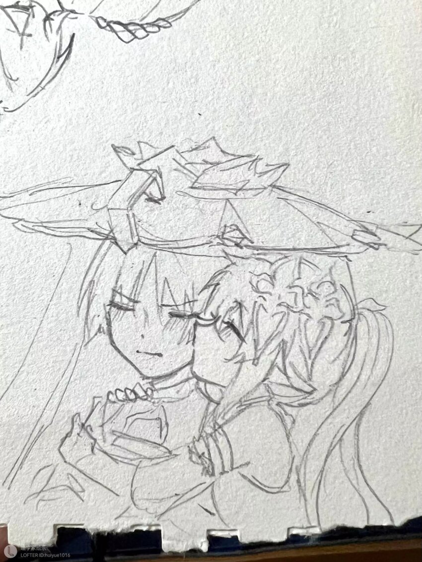 1boy, 1girl, armlet, art_tools_in_frame, blunt_ends, blush, bodysuit, closed_eyes