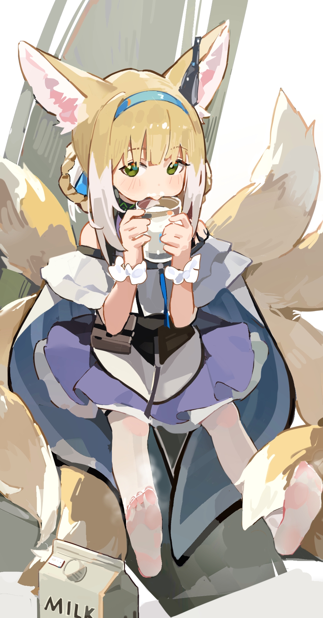 1girl, animal_ears, arknights, blonde_hair, blue_hairband, braid, braided_hair_rings, chongchongbao_mushi
