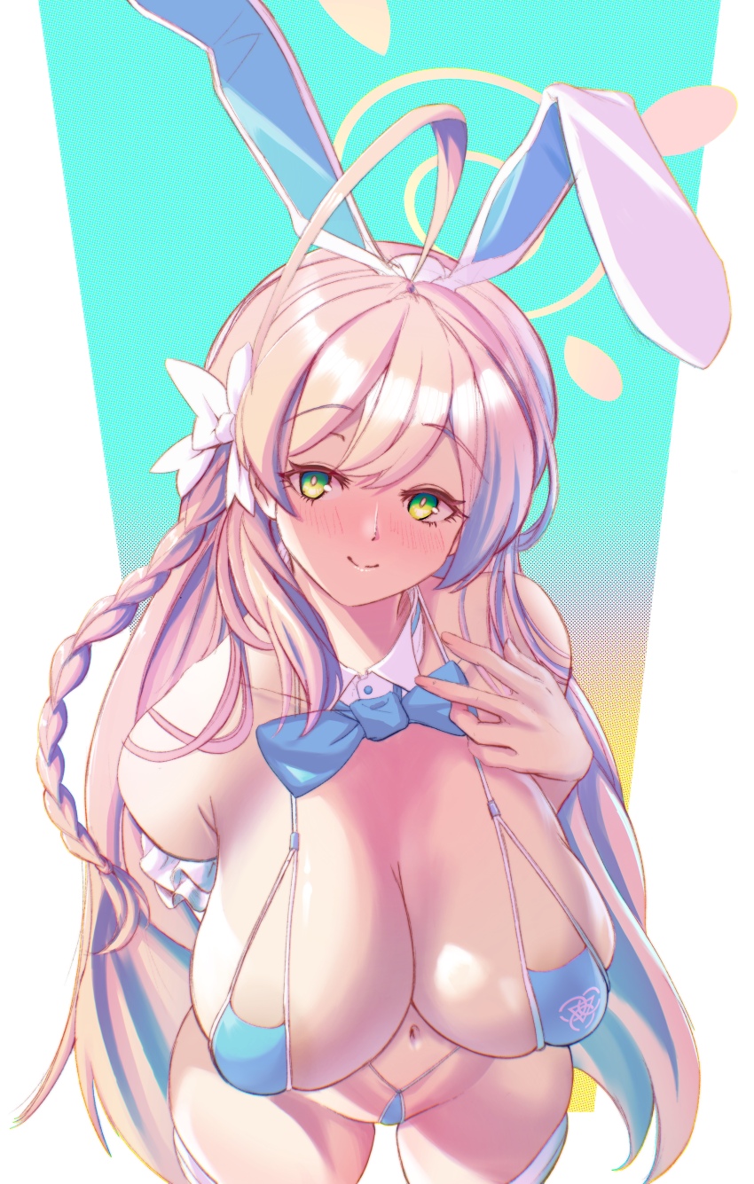 absurdres, alternate_breast_size, animal_ears, bikini, blue_archive, bow, bowtie, breasts
