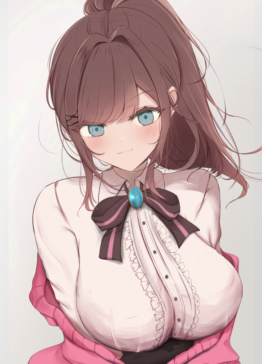 1girl, :3, absurdres, black_skirt, blue_eyes, blush, bow, bowtie