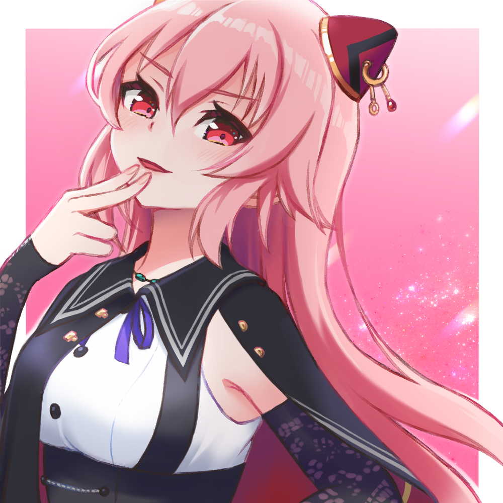 1girl, assault_lily, black_cape, blush, border, buttons, c-chrone, cape