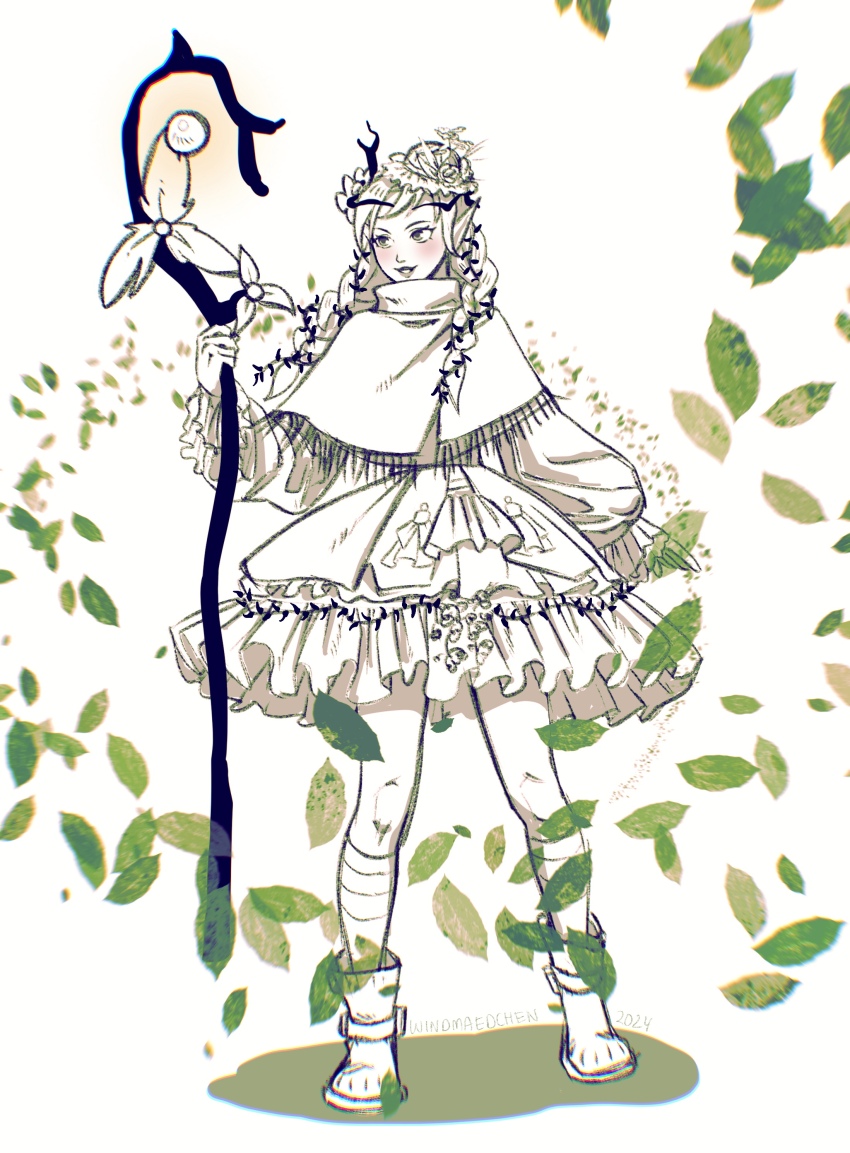 1girl, absurdres, afk_(series), afk_journey, braid, brown_eyes, capelet, dress