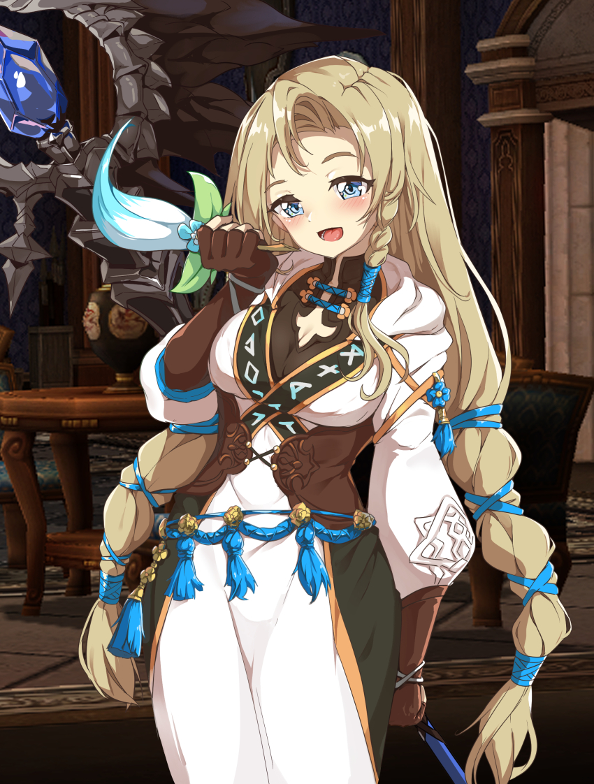 1girl, absurdres, blonde_hair, blony_(mabinogi), blue_eyes, breasts, cleavage, gloves