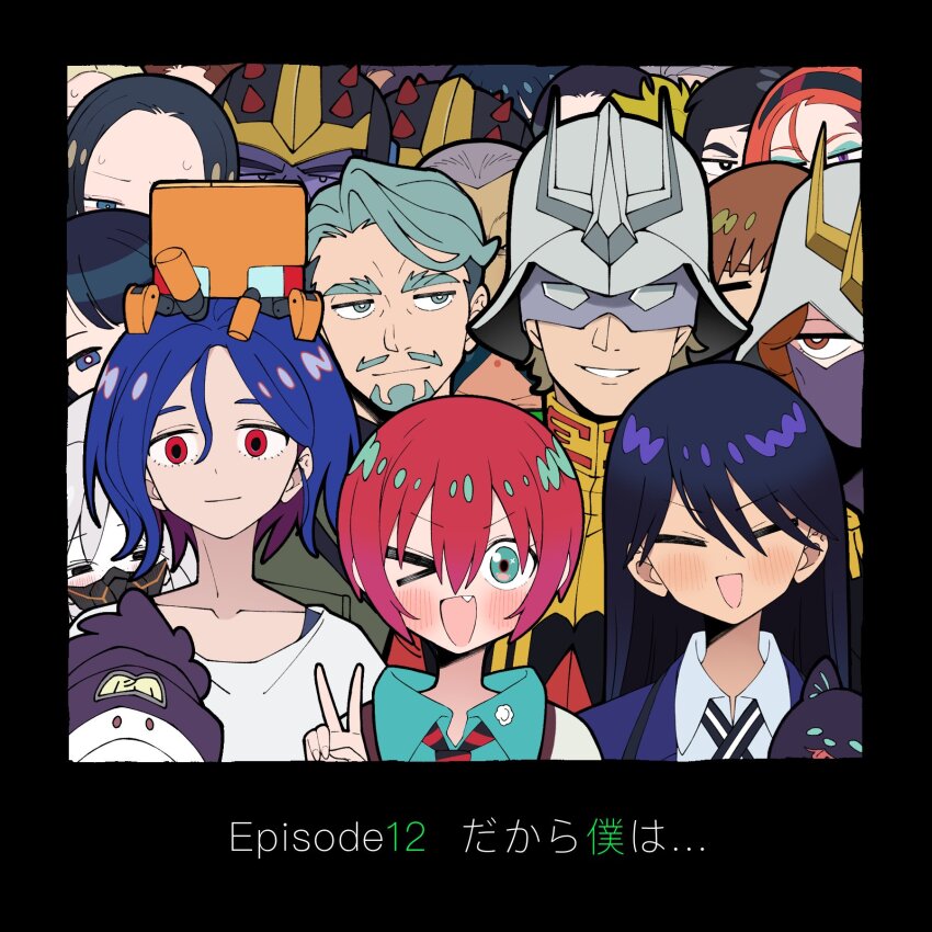 6+boys, 6+girls, amate_yuzuriha, annqi, aqua_eyes, beanie, beard, black_eyes