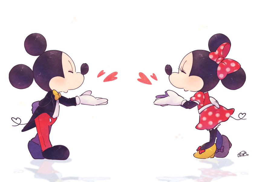 1boy, 1girl, animal_ears, bow, cheesecaked23, dress, gloves, hair_bow