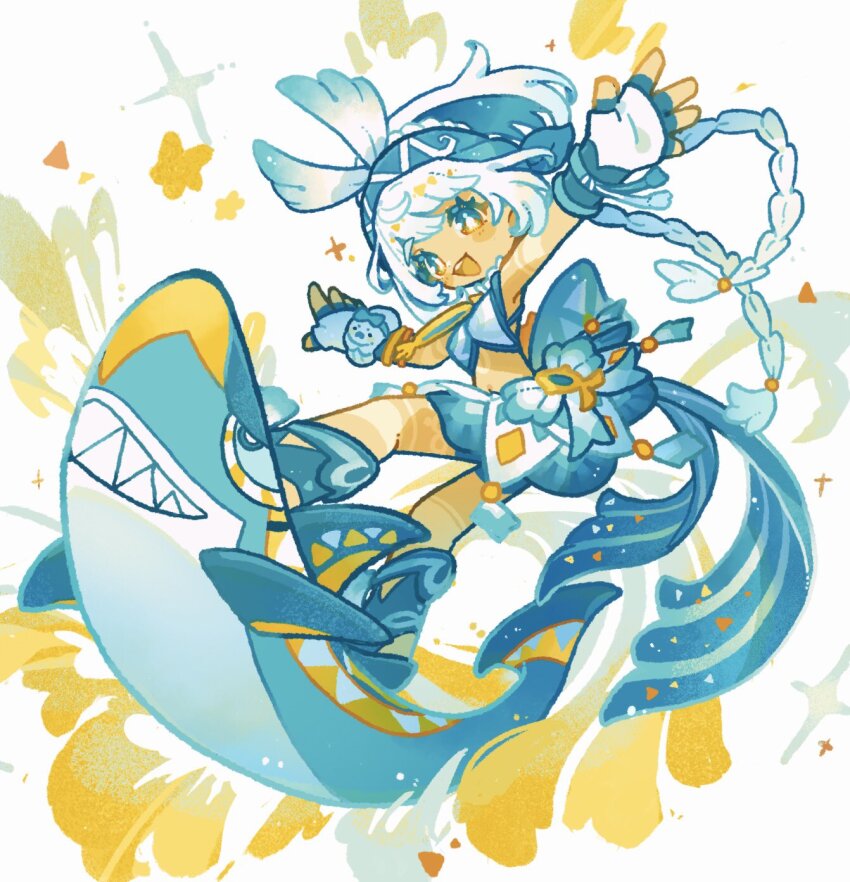 1girl, blue_eyes, braid, breasts, dark-skinned_female, dark_skin, fingerless_gloves, full_body