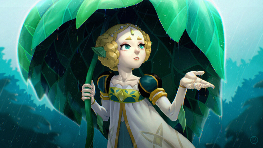 1girl, afk_(series), afk_journey, artist_logo, blurry, blurry_background, braid, braided_hair_rings