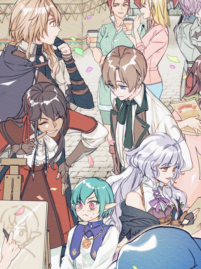 ahoge, bare_shoulders, cowenna, eochaid_(mabinogi), festival, gloves, grey_hair, long_hair