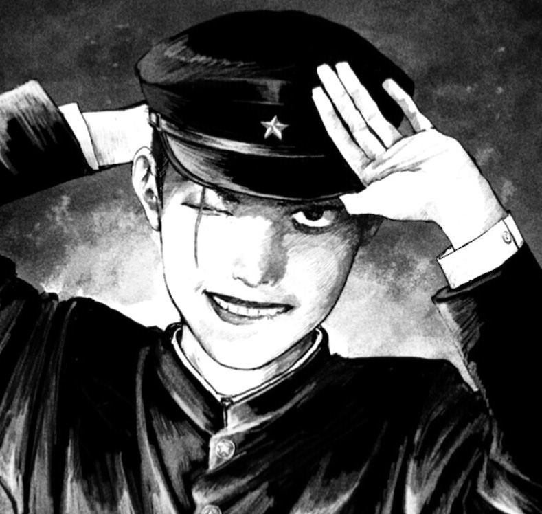 1boy, adjusting_clothes, adjusting_headwear, biting_own_lip, commentary_request, fiery_background, fire, gakuran