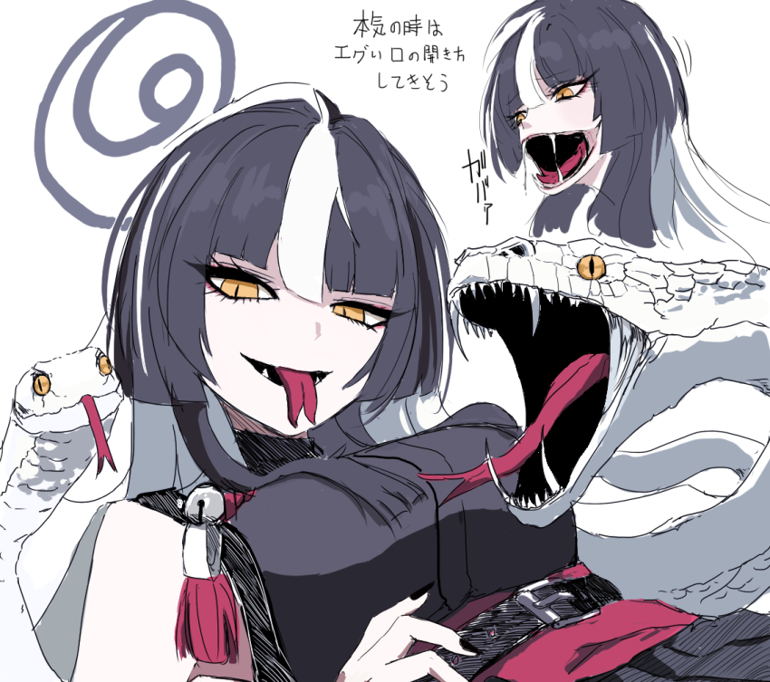 1girl, azami_(blue_archive), belt, black_belt, black_hair, black_kimono, black_nails, blue_archive