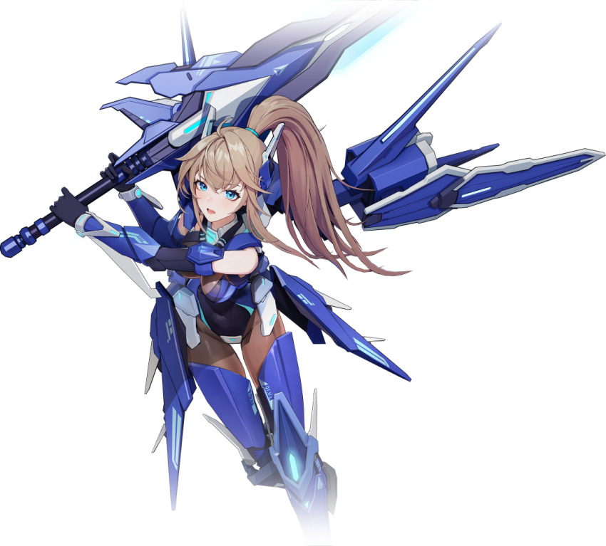 1girl, beta_(starward), blue_eyes, bodysuit, breasts, brown_hair, gloves, headgear