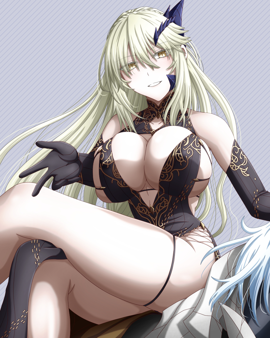 1girl, artoria_pendragon_(fate), artoria_pendragon_(lancer_alter)_(fate), artoria_pendragon_(celebratory_attire)_(fate), bare_shoulders, black_dress, black_gloves, blonde_hair