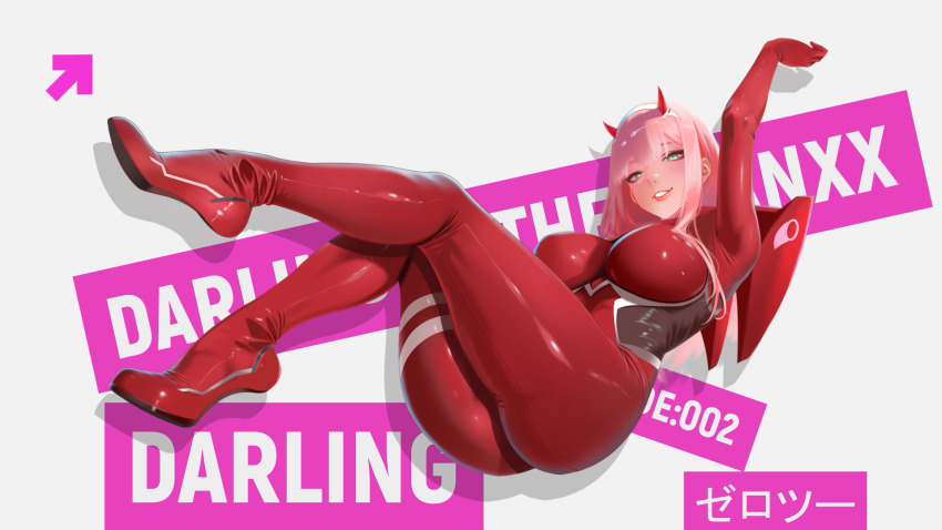 1girl, bodysuit, breasts, darling_in_the_franxx, green_eyes, highres, horns, kuro_kotek