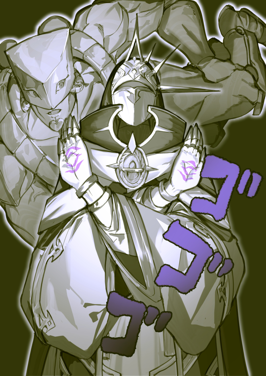 1boy, 1other, claws, dogmatika_maximus, duel_monster, heart, highres, jojo_no_kimyou_na_bouken