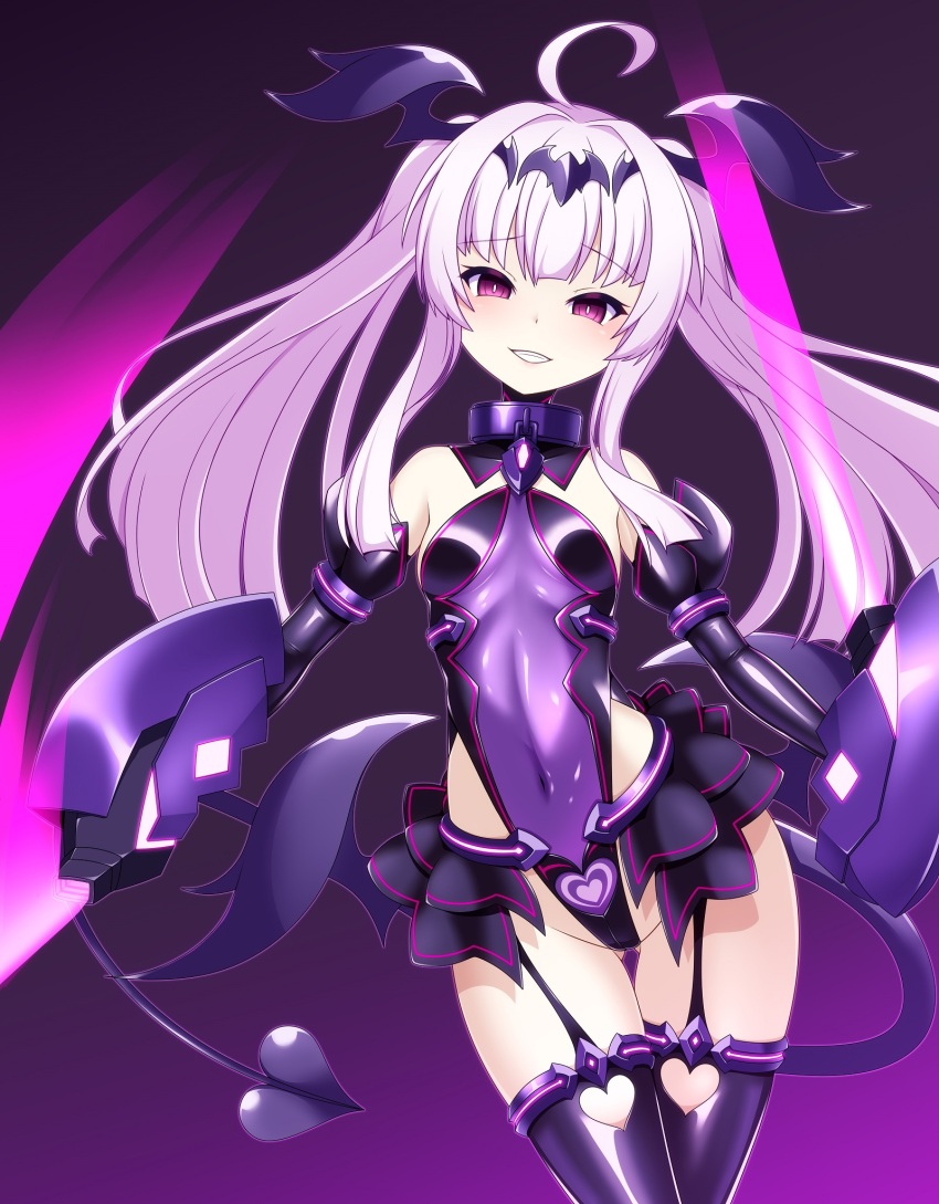 1girl, ahoge, amakubo_yuri, bare_shoulders, black_gloves, black_skirt, black_thighhighs, blush