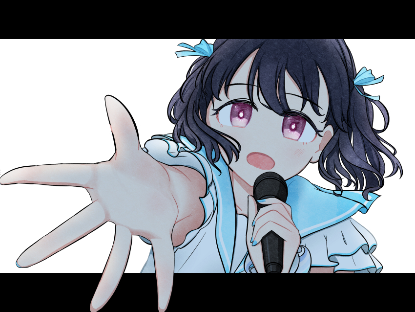 1girl, :o, absurdres, banana_zarigani, beckoning, black_hair, blue_sailor_collar, bright_pupils