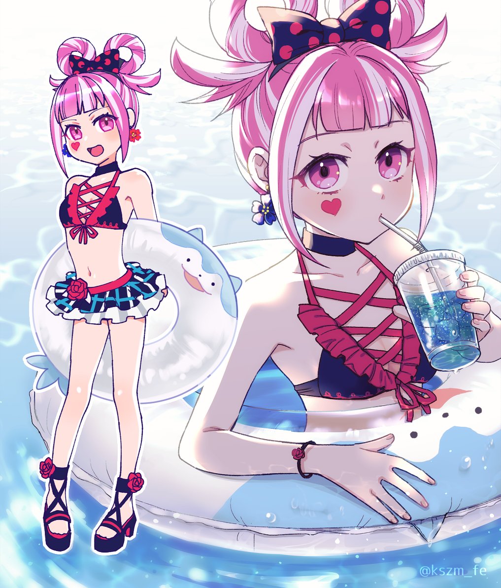 1girl, alternate_costume, bikini, cup, drinking_straw, facial_mark, fire_emblem, fire_emblem_engage