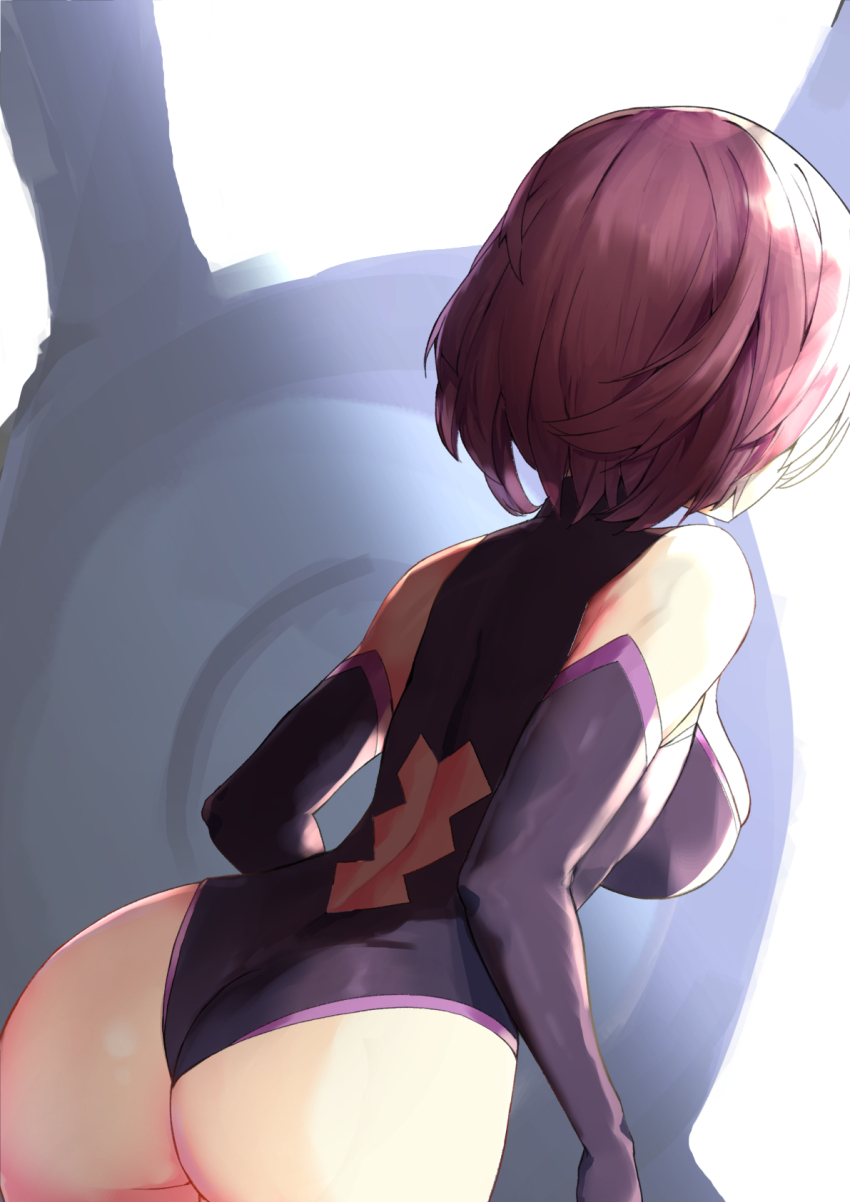 1girl, 714_(leg200kr), ass, back_cutout, bare_shoulders, breasts, clothing_cutout, commentary