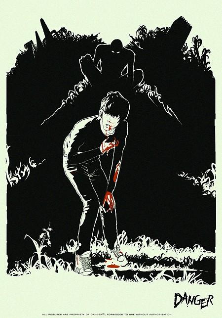 1boy, black_hair, bleeding, blood, danger_(musician), english_text, franck_rivoire, grass