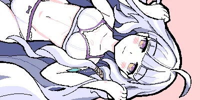 bad_source, bra, eung-eung, from_above, grey_hair, long_hair, lowres, lying