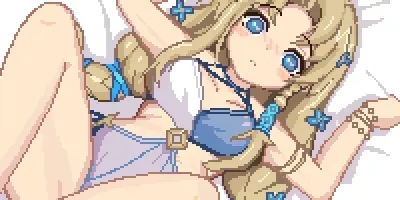 bad_source, bed, bikini, blonde_hair, blony_(mabinogi), blush, eung-eung, long_hair