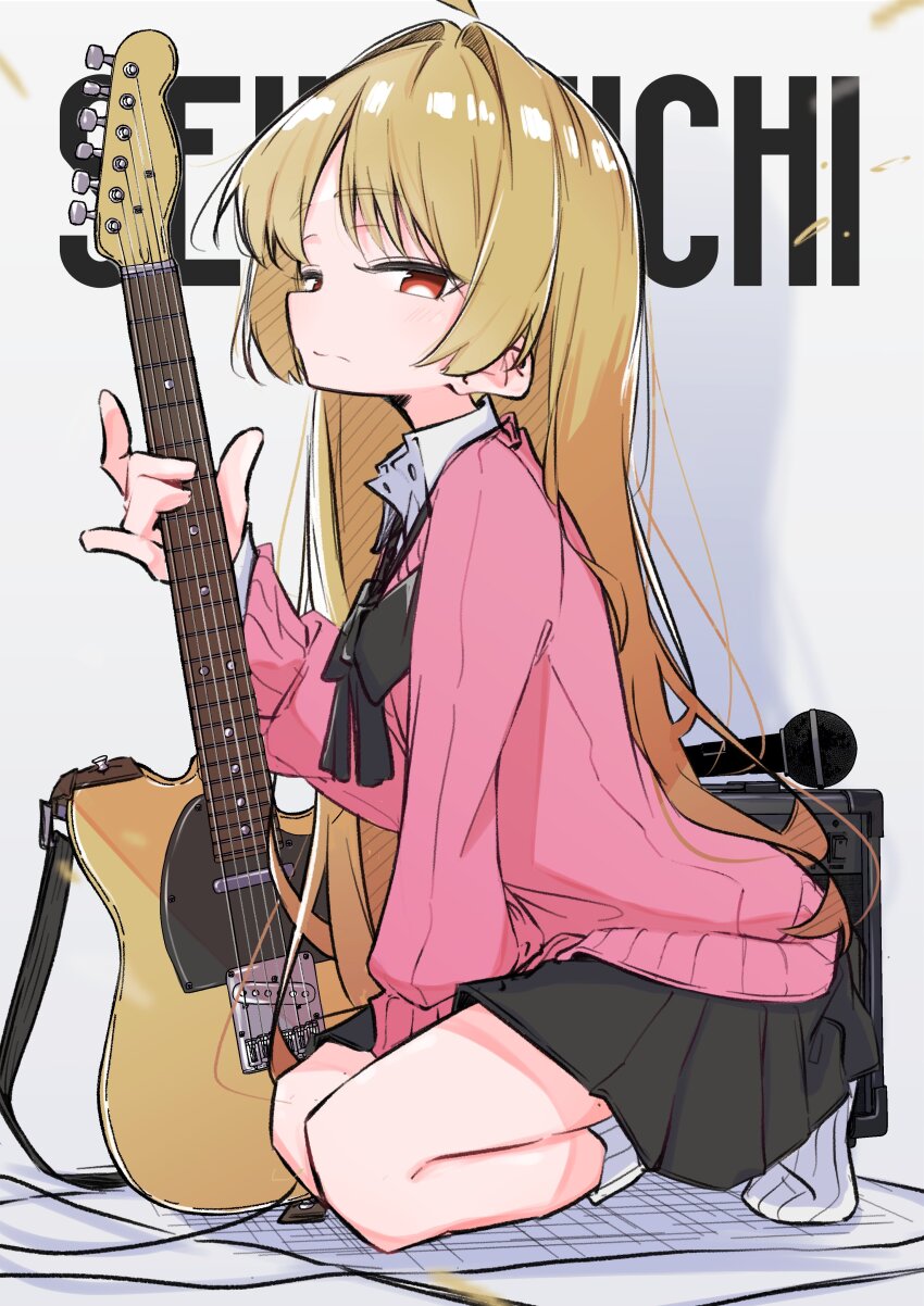 absurdres, ahoge, amplifier, aomoringo, black_ribbon, blonde_hair, bocchi_the_rock!, closed_mouth