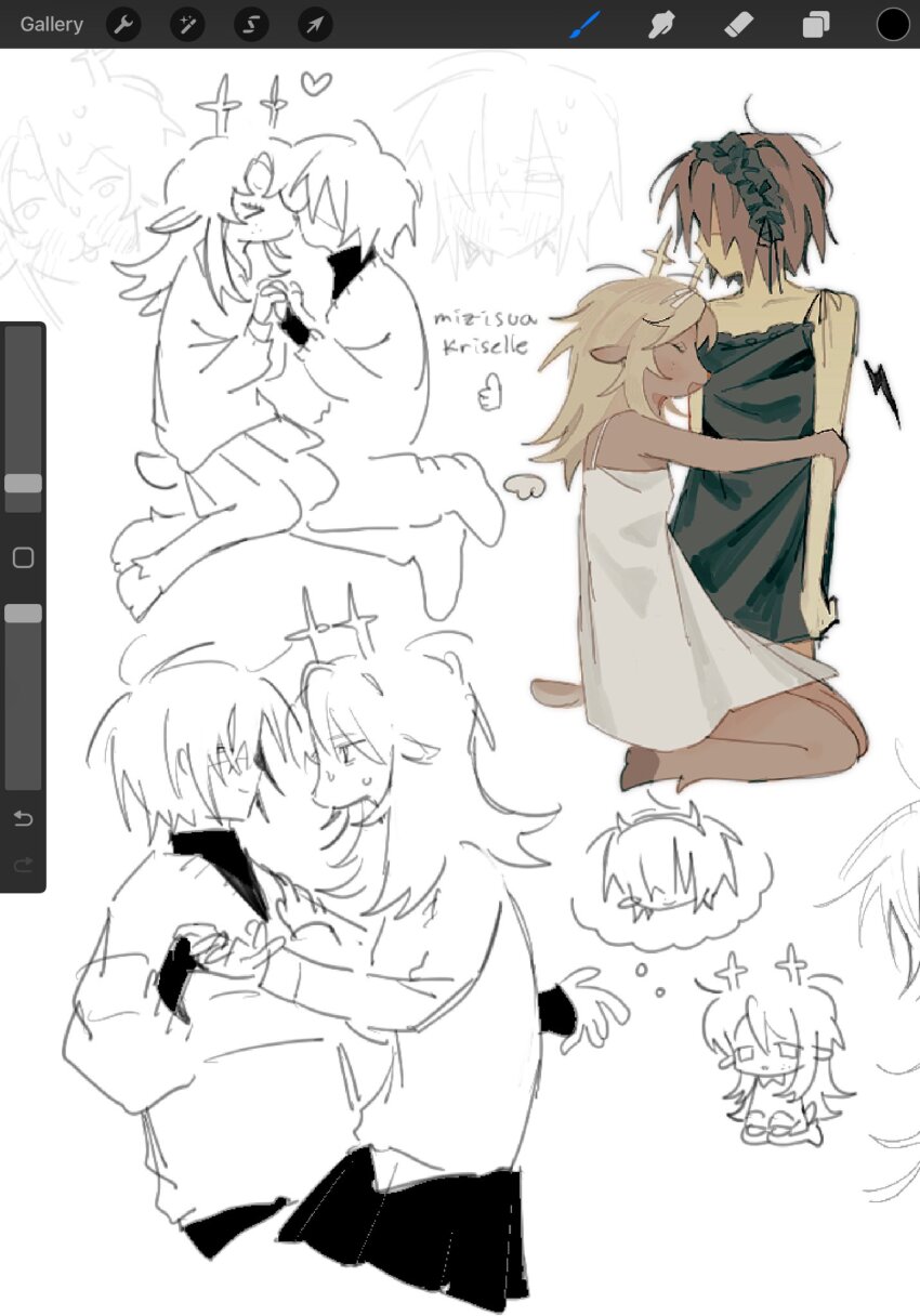 1girl, 1other, akechisu1, alien_stage, animal_ears, antlers, black_dress, black_hairband