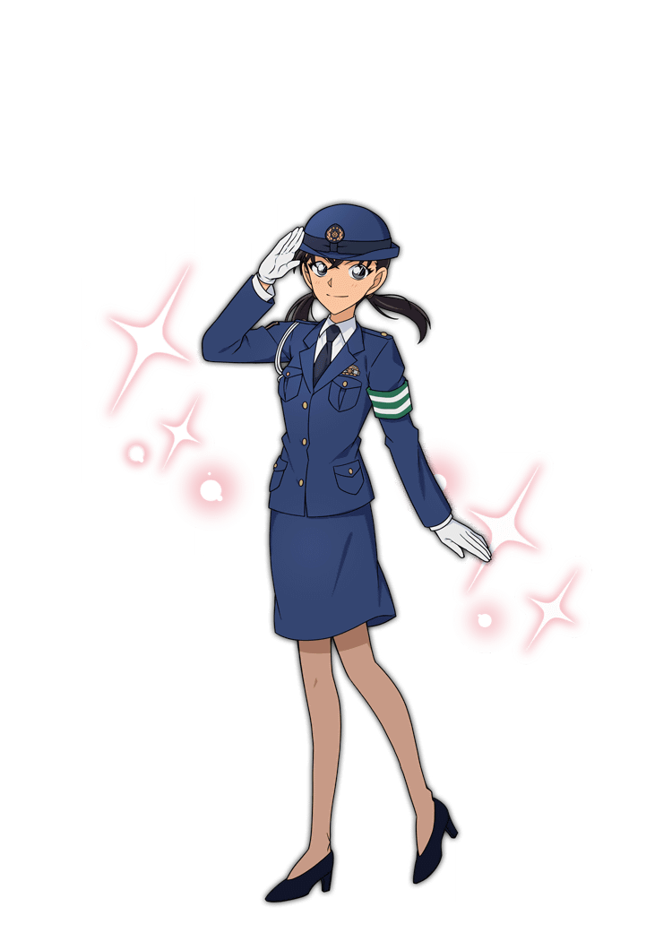 1girl, armband, black_hair, black_necktie, black_shoes, blue_eyes, blue_hat, blue_jacket