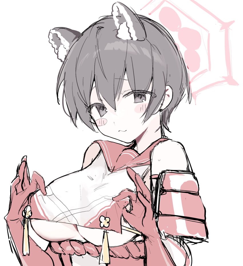 1girl, animal_ears, ao_(mintz), bare_shoulders, blue_archive, blush, single_breast_curtain, breasts