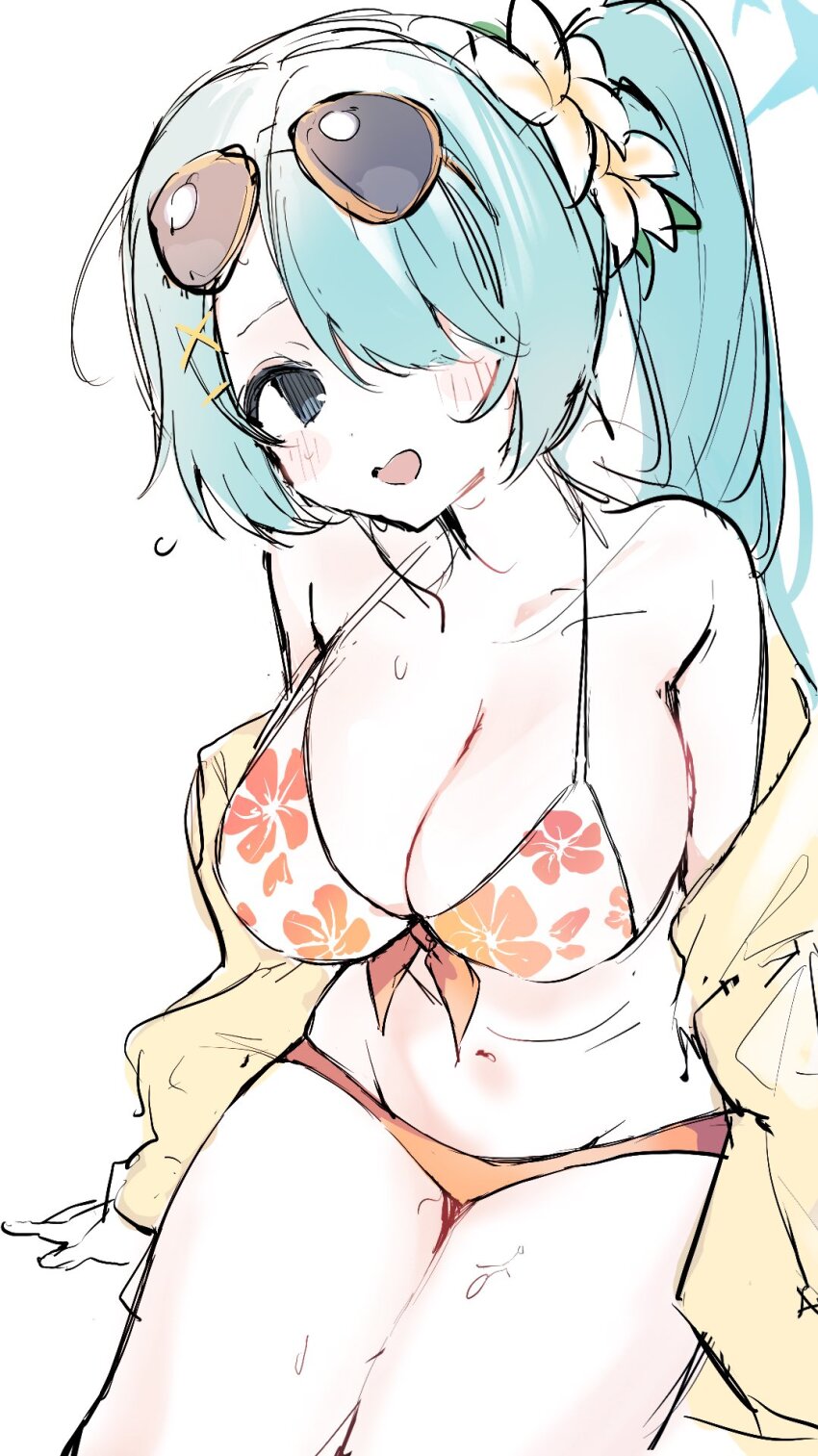 1girl, ao_(mintz), aqua_hair, bikini, blue_archive, blue_eyes, blue_hair, blush