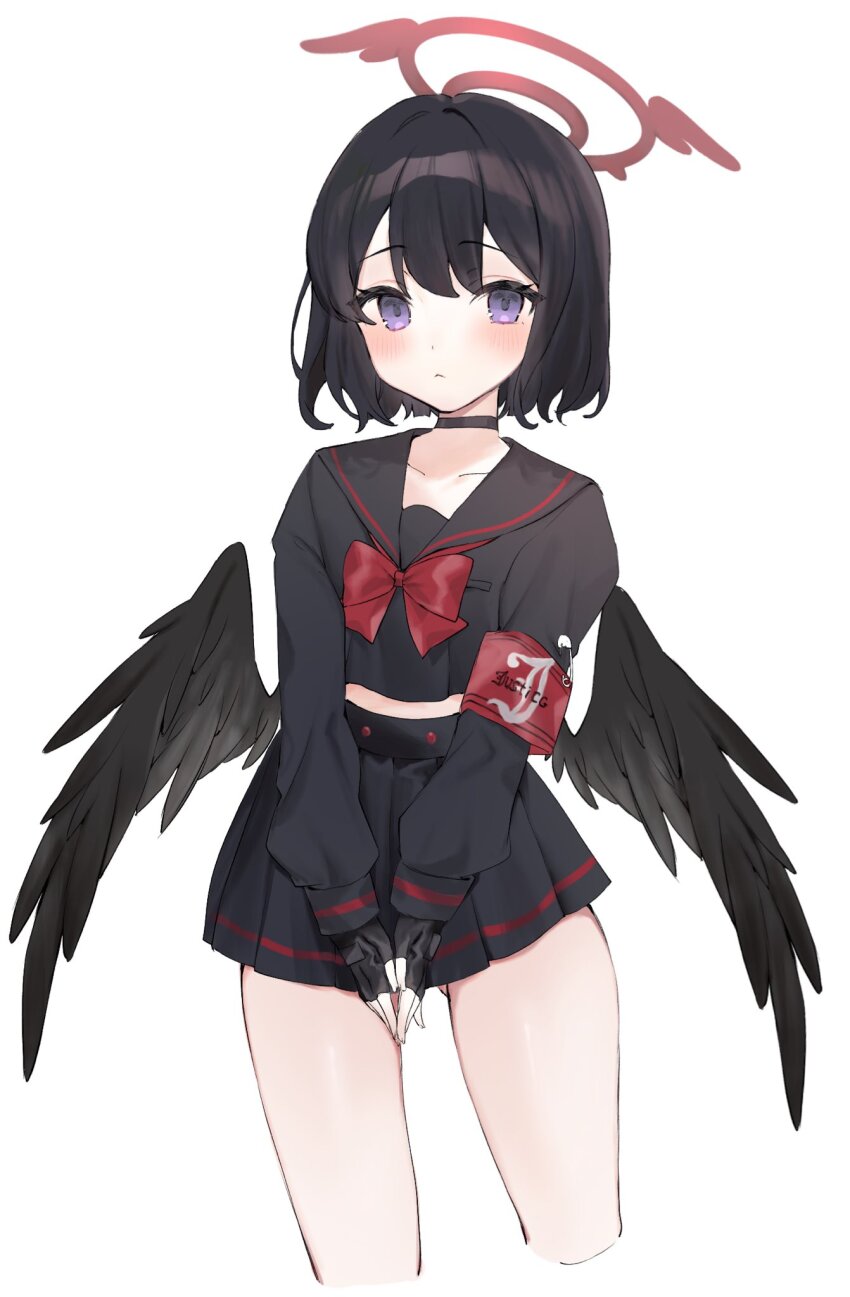 1girl, angel, angel_wings, ao_(mintz), armband, black_choker, black_gloves, black_hair