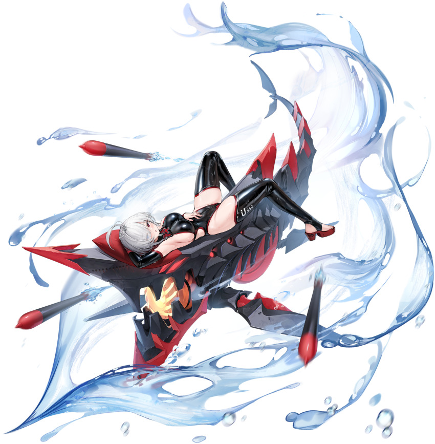 1girl, :o, absurdres, ahoge, arm_up, armpits, azur_lane, black_one-piece_swimsuit