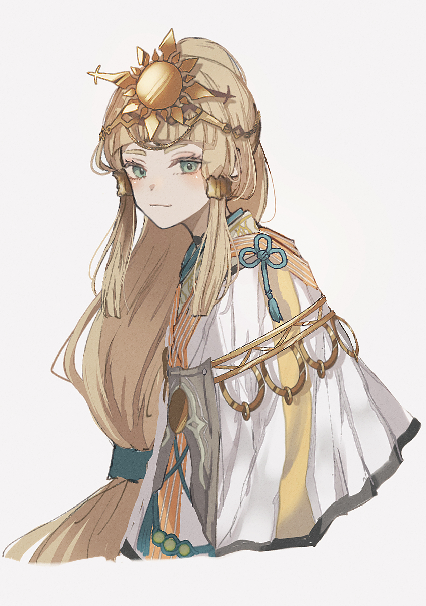 1girl, blonde_hair, blue_eyes, blunt_bangs, closed_mouth, commentary_request, grey_background, highres