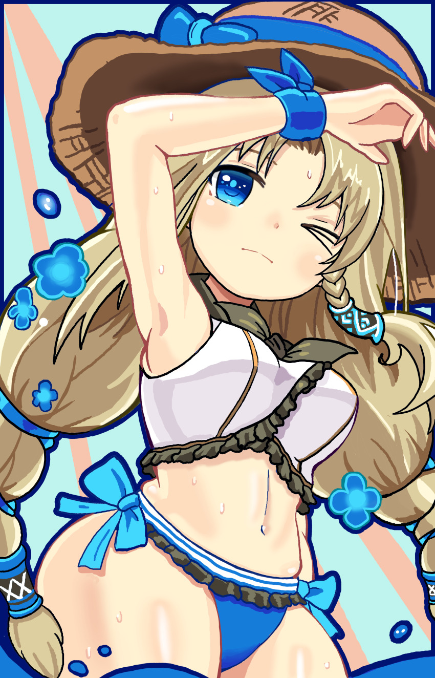 >_o, absurdres, bikini, blonde_hair, blony_(mabinogi), blue_eyes, etiopiaalicha, hat