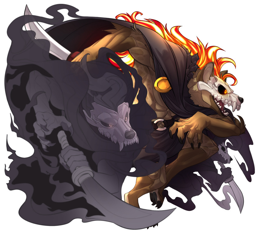 1boy, black_cape, black_sclera, cape, clone, colored_sclera, dagger, fangs