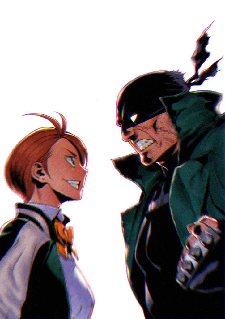 1boy, 1girl, bandana, black_bandana, black_hair, boku_no_hero_academia, bow, bowtie