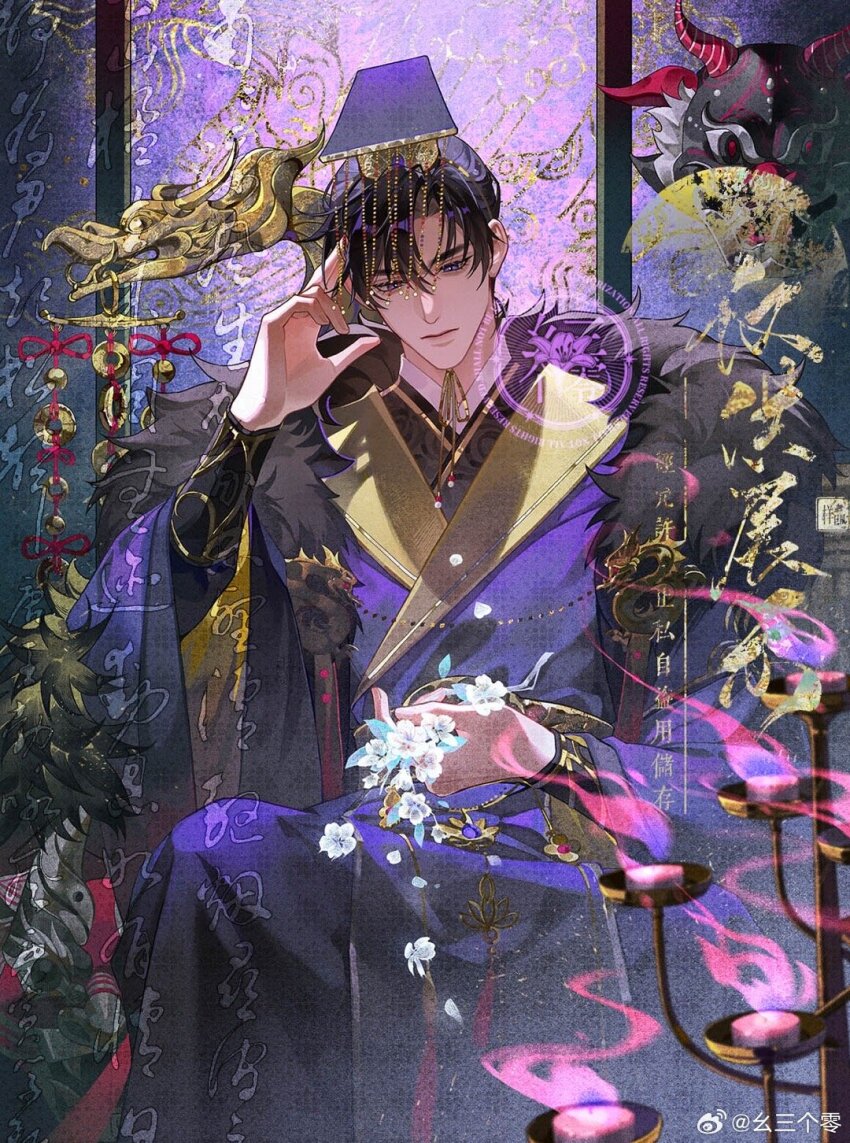 1boy, beads, black_hair, black_hat, candle, candlestand, chinese_clothes, chinese_commentary