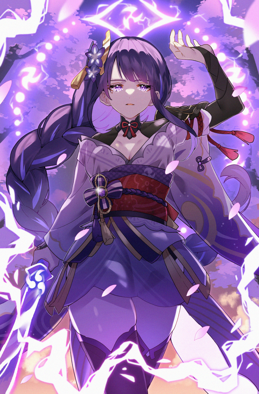 1girl, absurdres, akane_yuki_(yukito0306), armor, black_thighhighs, blunt_bangs, breasts, bridal_gauntlets