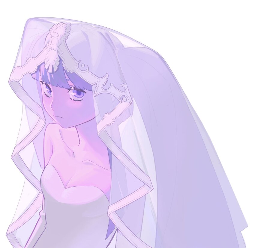 1girl, blue_eyes, blue_hair, breasts, bridal_veil, cleavage, closed_mouth, collarbone