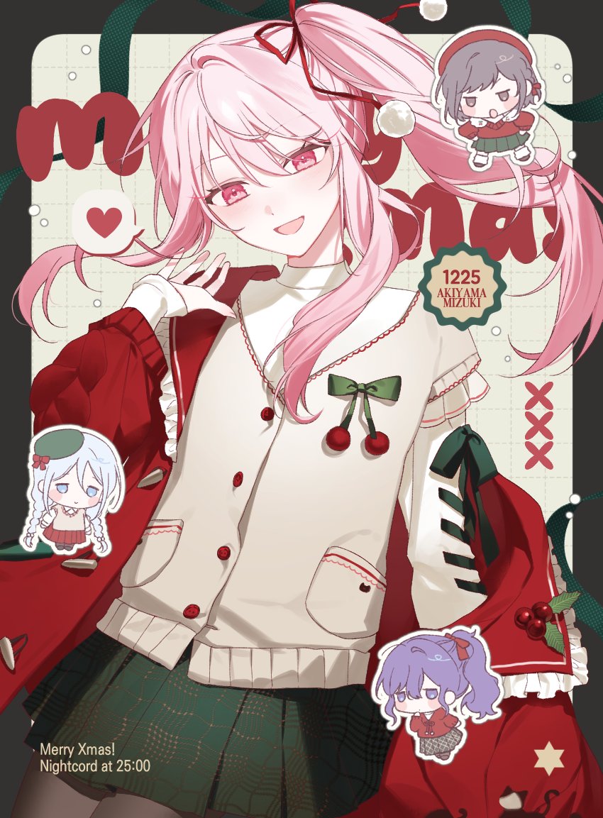 1other, 25-ji_nightcord_de._(project_sekai), 3girls, :d, akiyama_mizuki, arm_at_side, asahina_mafuyu, black_border