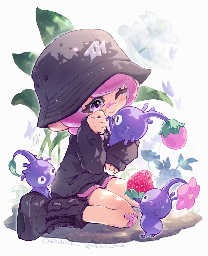 1girl, bandaid, bandaid_on_face, bandaid_on_nose, black_boots, black_hat, black_sweater, boots