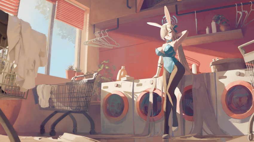 1girl, absurdres, animal_ears, armpits, asuna_(blue_archive), asuna_(bunny)_(blue_archive), bare_shoulders, blonde_hair