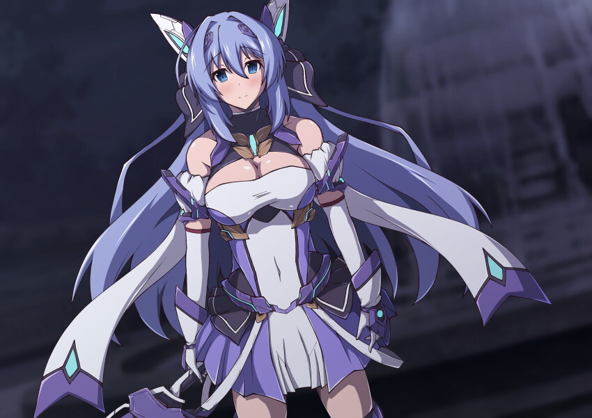 1girl, absurdres, aoi_tabane, bare_shoulders, black_bow, blue_eyes, blue_hair, blurry